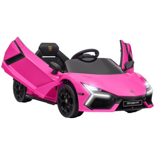 Lamborghini Revuelto Licensed 12V Kids Electric Car, Battery Powered Ride on Car with Hydraulic Doors, Remote Control, Transport Wheels, Spring Suspension, Music, Lights, 3 Speeds, Pink