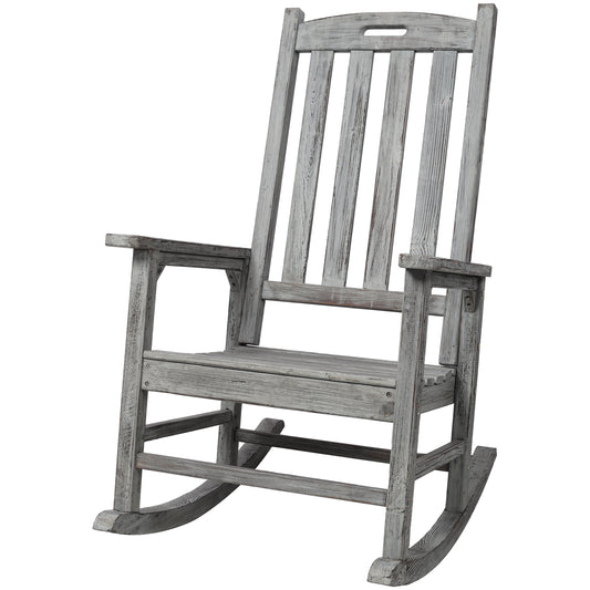 Wooden Oversized Porch Rocker Chair With Wide Seat and Tall Backrest,High Back Smooth Rocking Chairs for Outdoor & Indoor,Light Grey Color