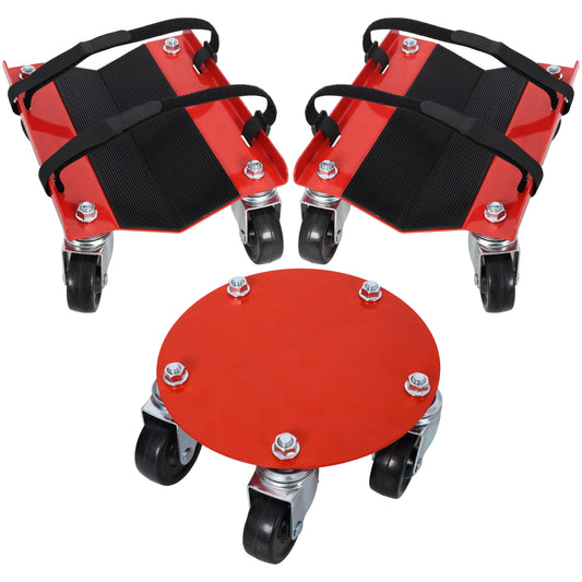 Snowmobile Dolly Heavy Duty V-Slide with 2.5'Swivel Casters and Rubber Pad Protecting Skis 1500Lbs Capacity,red color