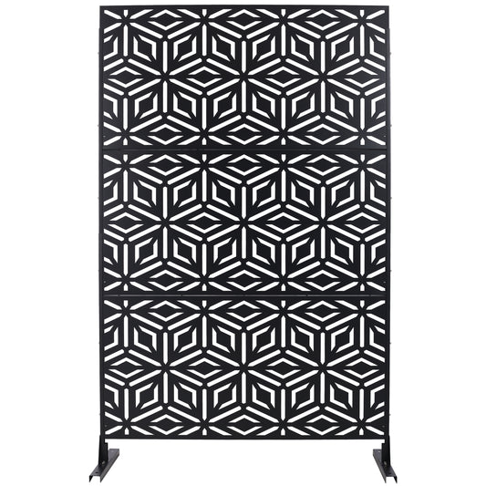 Outdoor & Indoor Privacy Screen Metal Privacy Screen 76' H×48' W, Freestanding Decorative Privacy Screen for Deck Balcony Patio, Privacy Fence Panels for Outside Lawn Garden PS115 BLACK