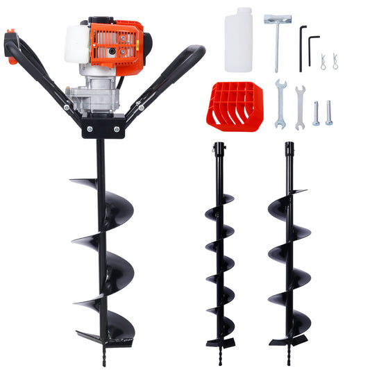 V-Type 52CC 2 Stroke Gas Post Hole Digger One Man Auger EPA Machine Plant Soil Digging Fence withHole Digger Replacement Auger Bits L4'+L6'+L8' DRILL BITS
