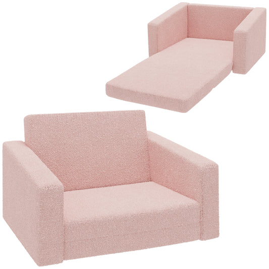 Kids Sofa, 2 in 1 Kids Fold Out Chair Convertible Sofa to Lounger with Washable Cover for Boys and Girls, Playroom or Bedroom Use, Pink
