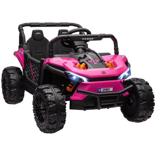 12V Kids UTV, Battery Powered Ride on Truck, 3.7 MPH Off-Road Electric Car with Remote Control, 4-Wheel Suspension, LED Headlights, 3 Speeds, Horn & Music, for Boys and Girls, Pink