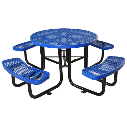 Round Outdoor Steel Picnic Table 46' blue ,with umbrella pole