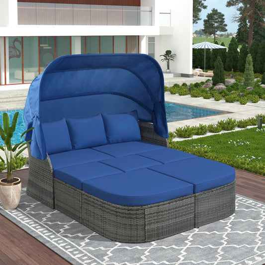 Outdoor Patio Furniture Set Daybed Sunbed with Retractable Canopy Conversation Set Wicker Furniture (As same as WY000281AAE)