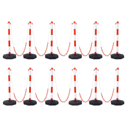 12 Pack Traffic Delineator Post Cones with Fillable Base, Adjustable Plastic Safety Barrier with 5Ft Plastic Chain, Outdoor and Indoor Crowd Control Stanchion for Traffic Control and warning W/R