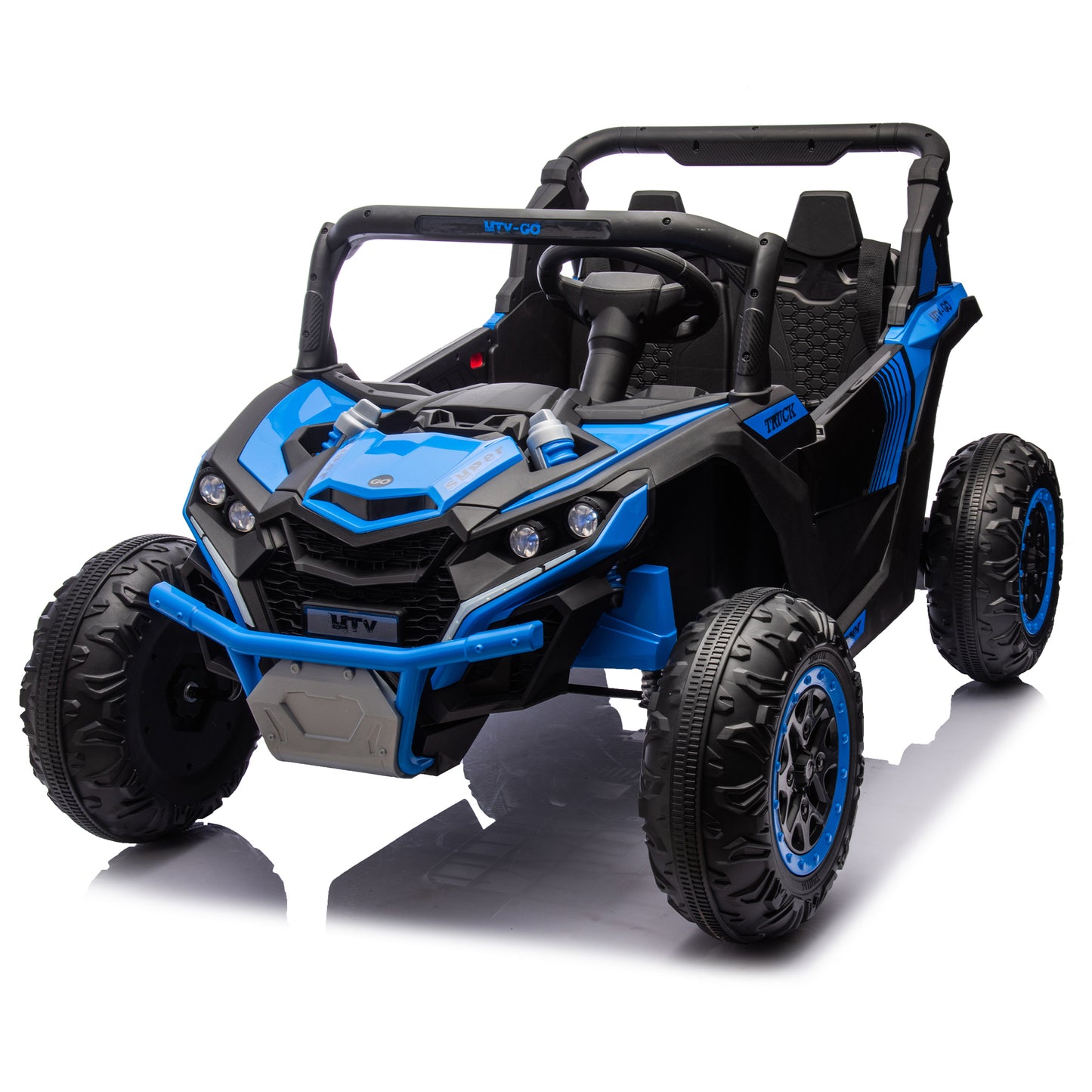 24V Two-Seater Kids Ride On UTV W/Parents Remote Control,Four-Wheel Suspension,Slow Start,Large wheel design,Anti-collision bar,Storage space,Music,USB,Bluetooth,Volume control,LED lights for Kids 3+.