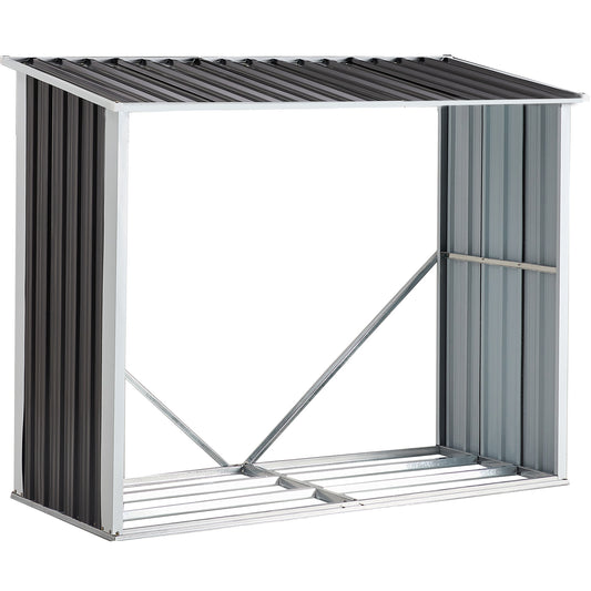 Log Storage Shed, Log Holder with Roof, Log Storage Shed, Firewood Rack for Backyard Garden Patio Porch, Anthracite Galvanized Steel 70.9'