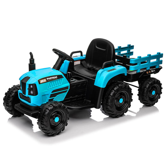 Ride on Tractor with Trailer,24V 400W Powered Electric Tractor Toy w/Remote Control,electric car for kids,Three speed adjustable,Power display, USB,MP3 ,Bluetooth,LED light,Two-point safety belt.