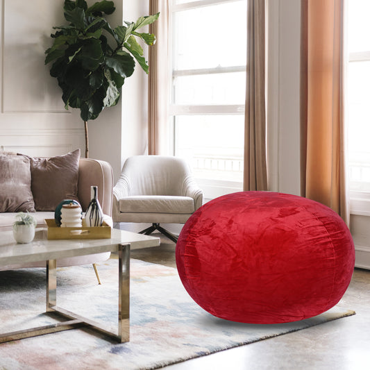 Minky Velvet Bean Bag Chair, Red-5ft Plush Floor Chair for Kids and Adults w/ Washable Cover, Lounge Chair with Stretchable Fabric, Comfy Bedroom Chair, Filled with Shredded and Memory Foam.