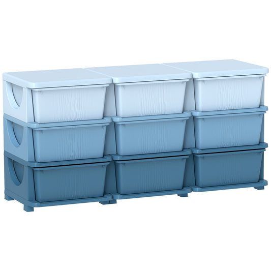3 Tier Kids Storage Unit, 9 Drawer Chest Toy Organizer Plastic Bins for Kids Bedroom Nursery Kindergarten Living Room for Boys Girls Toddlers, Blue