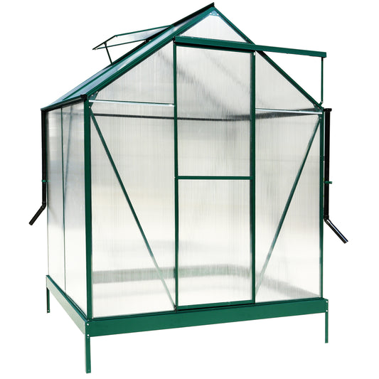 6.3'*4.2'*7' Polycarbonate Greenhouse, Heavy Duty Outdoor Aluminum Walk-in Green House Kit with Rain Gutter, Vent and Door for Backyard Garden, color  green