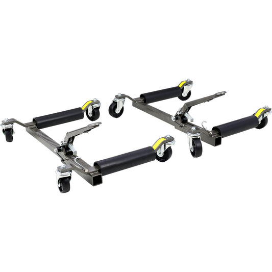 Set of (2) Wheel Dolly Car Skates Vehicle Positioning Hydraulic Tire Jack Ratcheting Foot Pedal Lift Hydraulic Car Wheel Dolly, 1,250lbs