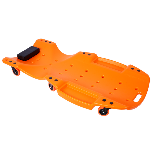 Plastic Creeper 48 Inch - Blow Molded Ergonomic HDPE Body with Padded Headrest & Dual Tool Trays - 440 Lbs Capacity ORANGE