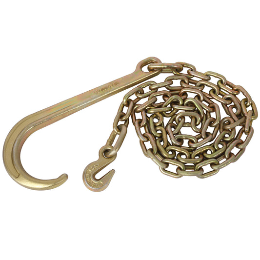 Tow Chain with 15 Inch Forged J Hook and Grab Hook - Grade 70 Chain - 6 Foot - 4,700 Pound Safe Working Load