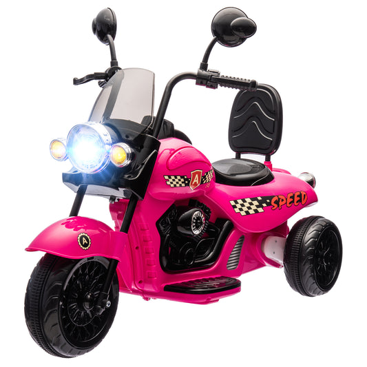 Electric Motorcycle for Kids, 3 Wheel 6V Battery Powered Chopper Motorbike, Ride on Motorcycle with Headlights, Music, Forward & Reverse for Boys and Girls Ages 3-6 Years, Pink