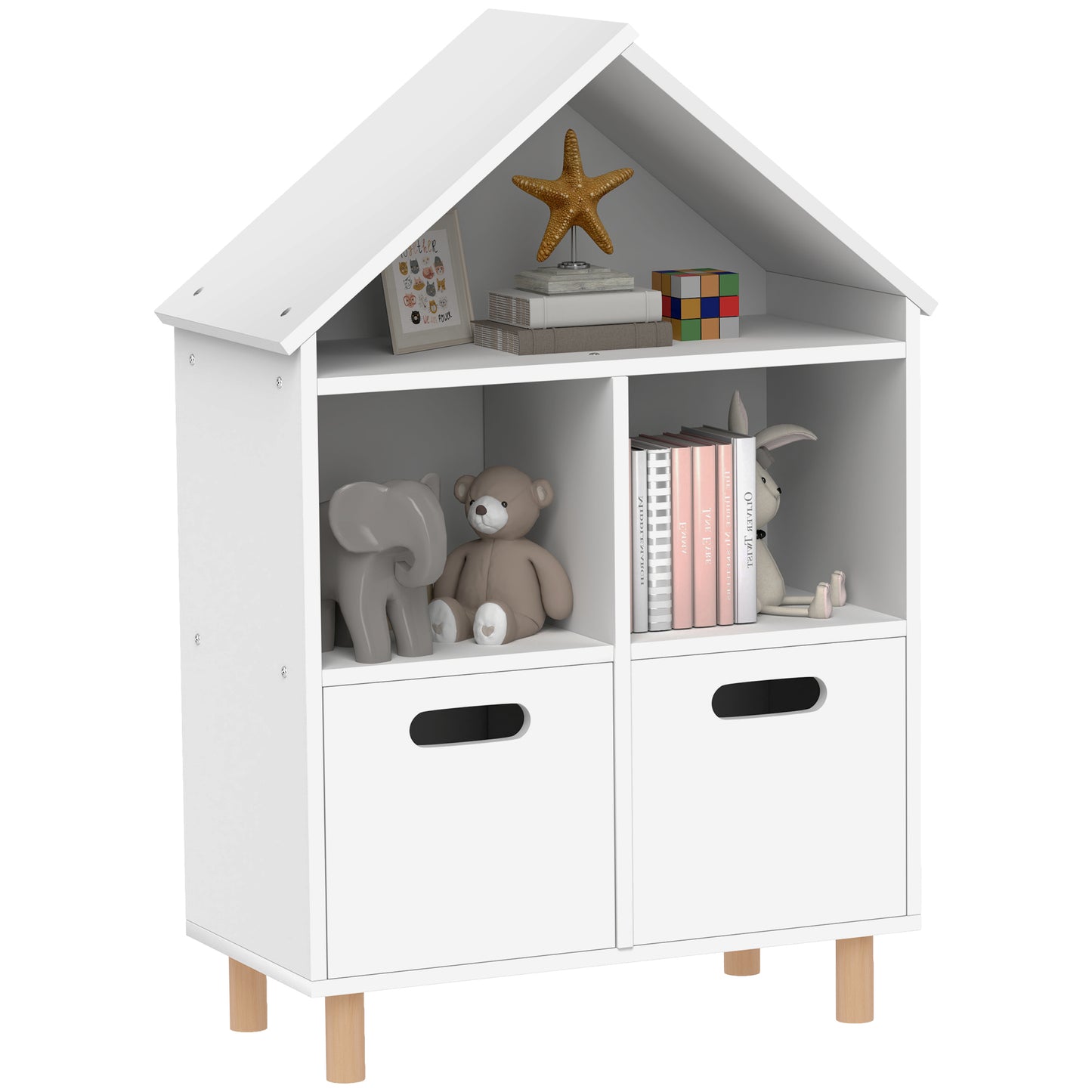 Kids Bookshelf, 3 Tier Kids Bookcase with Two Drawers, Bookshelf for Kids Rooms, Bedroom, Nursery, White