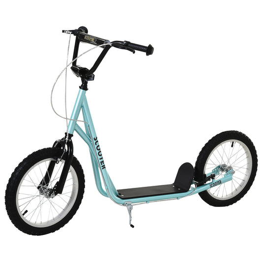 Youth Scooter Kick Scooter for Kids 5+ with Adjustable Handlebar 16' Front and Rear Dual Brakes Inflatable Wheels, Blue