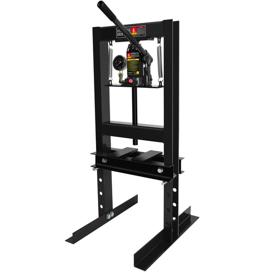 6 Ton Hydraulic Shop Floor Press, with pressure gauge Steel H-Frame Shop Press with Steel Plates Adjustable Working Table, Black