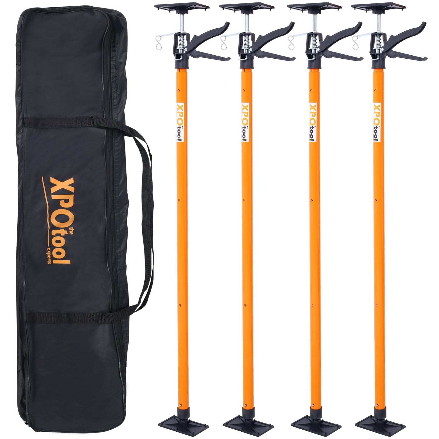 4 Pack Adjustable Support Pole,Steel 3rd Hand Support System,Support Rod for Jacks Cargo Bars Drywalls,Cabinet Jacks for Installing Cabinets,Extends from 45 to 114 Inch ,with carry bag