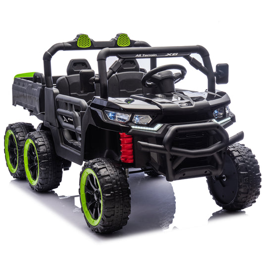 24V Two-seater Kids Ride On Six-wheel Electric Dump Truck W/Parents Control,4WD,Six-wheel Suspension,High Endurance,Music,Bluetooth,USB,24V UTV W/Shovel&Slow Start,Speeds 1.86-3.11 MPH For Kids 2-6.