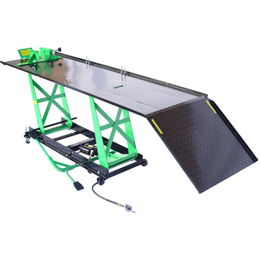 Air Hydraulic Motorcycle Lift, 1000 Lb. Capacity Mobile ATV/Motorcycle Lift Table, Heavy Duty Manual/Pneumatic Jack with Removable Ramp