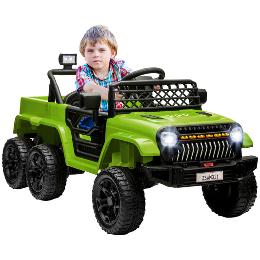 12V 4x4 Kids Ride on Truck with Back Trailer,  2WD/4WD Switchable Kids Electric Car with Parent Remote Control, Spring Suspension System, Soft Start, Music, LED Light, Horn, Green