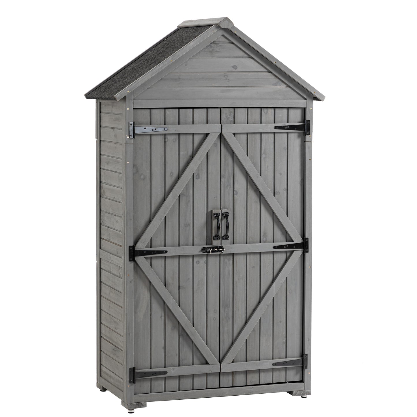 Outdoor Storage Cabinet, Garden Wood Tool Shed, Outside Wooden Shed Closet with Shelves and Latch for Yard 39.56'x 22.04'x 68.89'