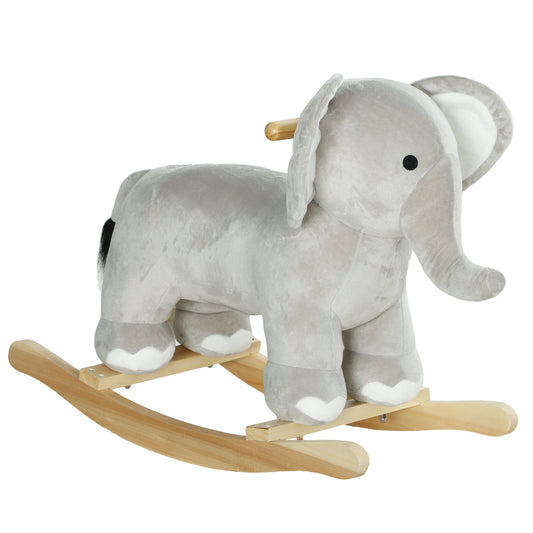 Rocking Horse, Kids Rocking Animal, Elephant Rocker with Realistic Sounds, Plush Ride on Toy for Years 2-4, Gray
