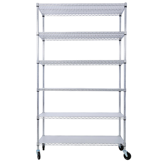 6 Tier 6000lbs Capacity NSF Metal Shelf Wire Shelving Unit, Heavy Duty Adjustable Storage Rack with Wheels & Shelf Liners for Commercial Grade Utility Steel Storage Rack, chrome- 82'H x 48'L x 18'D