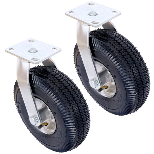 10IN CASTER pneumatic tire(2PCS SWIVEL), Caster Wheel, Swivel Plate, Steel Hub with Ball Bearings, 5/8-Inch Bore Centered Axle -black