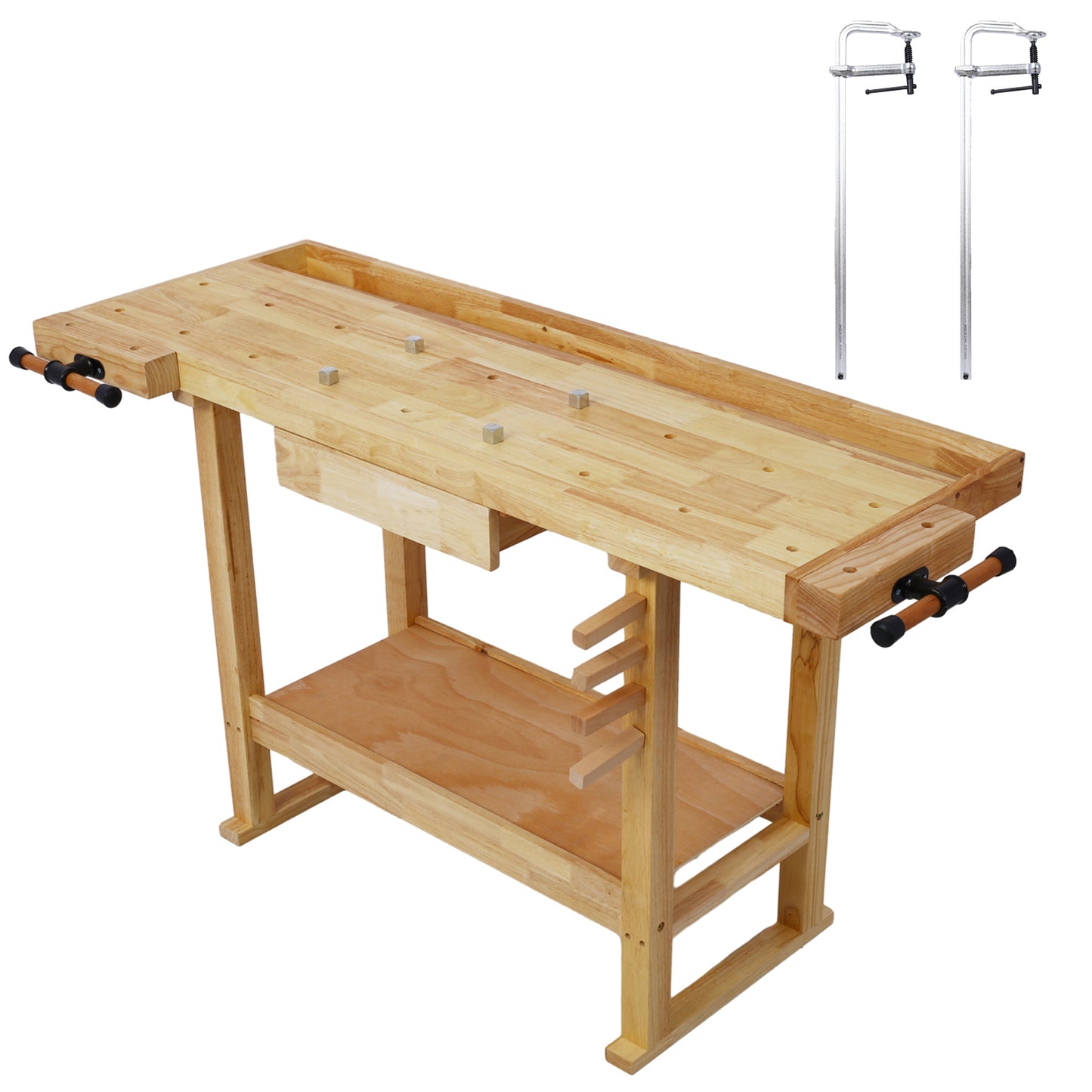 55-Inch Wood Workbench - Wooden Workbench for Garage Workshop and Home, with Bar Clamps Set 24 inch x 4-3/4 inch Throat,Pack of 2