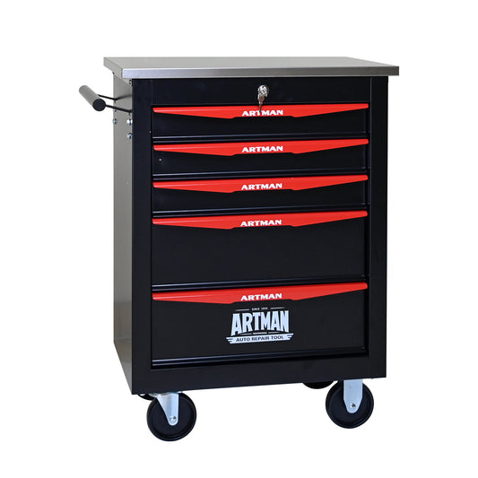 5 Drawers Multifunctional Tool Cart with Wheels,Metal Rolling Tool Cart Storage for Garage Workshop Warehouse Repair Shop--With Stainless Steel Roof- BLACK&RED