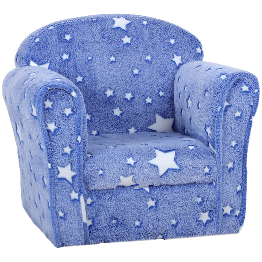 Kids Sofa Chair, Toddler Sofa with Glow in the Dark Star Design & Wooden Frame, Upholstered Baby Sofa for 18-36 Months for Bedroom, Livingroom, Playroom, Kid Room, Blue