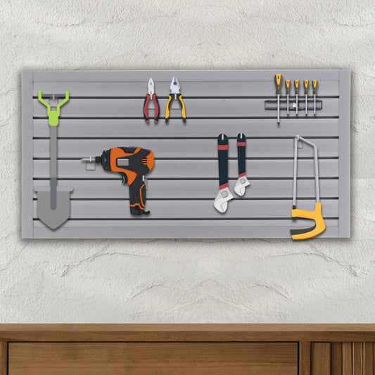 PVC Slat Wall Panels , 4ft x 2ft Garage & Home Storage System , Heavy Duty Interlocking Design , Graphite Finish , 8 Sqft Coverage