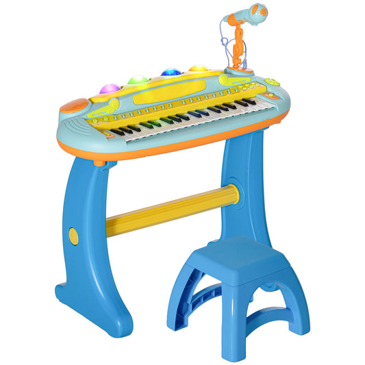 Kids Piano Toy Keyboard, 37 Key Piano for Toddlers, Electronic Music Educational Instrument with Microphone, Stool, for 3-6 Years, Blue