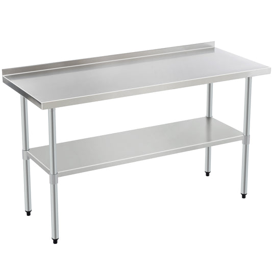 24x60 Inch Stainless Steel Prep Table with Adjustable Undershelf and Galvanized Legs, Heavy-Duty Commercial Work Table for Kitchen, Home, Restaurant, and Hotel Use