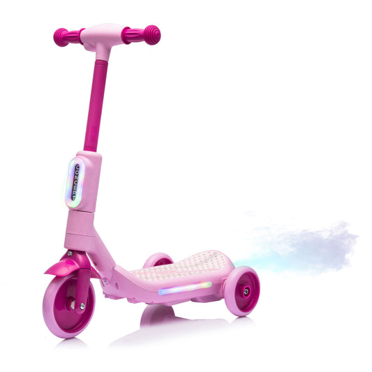 2in1 Kids Ride On Three-Wheel Electric Scooter,Tail Color Lights W/Spray,Wider Pedal,PU Wheels For Effective Floor Protection,Independent Light Switch With Music,One Button Acceleration For Kids 3+