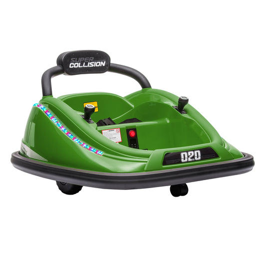 12V Toddler Bumper Car with Remote Control, 360° Rotation Kids Electric Ride-On Toy, Twins Motor, Colorful LED Lights, 3 Songs, for Boys and Girls, Green