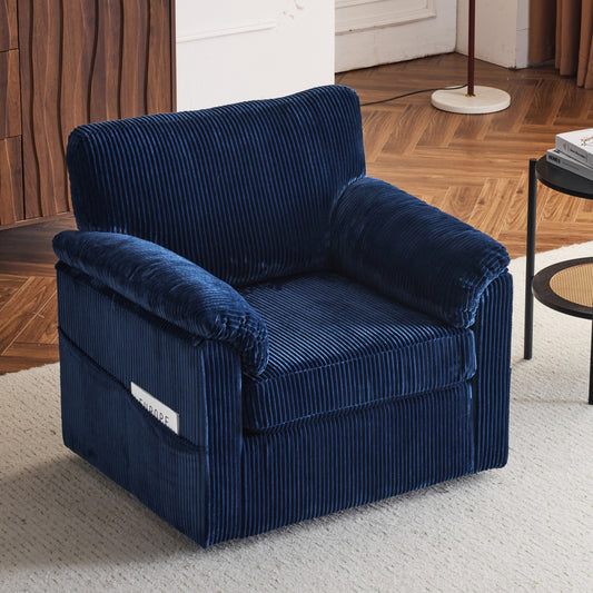 33 Inch Oversized Swivel Corduroy Lounge Chair - Plush Cushioned Armchair for Living Room, Bedroom, Office, or Kids Room - Comfortable Rotatable Single Sofa Chair Ideal for Small Spaces and Apartments