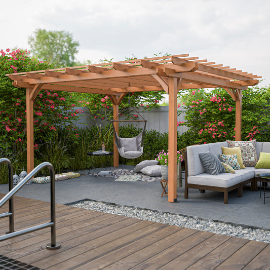 12' x 14' Outdoor Wood Pergola, Wooden Patio Pergola Gazebo for Climbing Plant Support, Garden,Brown