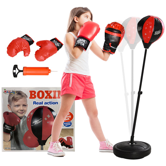 Punching Bag for Kids, Kids Punching Bag with Stand for 5-10 Years Old, Height Adjustable Kids Boxing Bag with Boxing Gloves, Kids Boxing Set for Boys & Girls, Red
